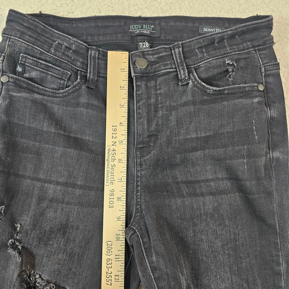 Judy‎ Blue Skinny Fit Distressed Black Plaid Patch Jeans JB82191BK Size 7/28